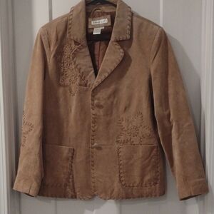 Vintage Coldwater Creek Suede Tan Blazer Jacket with Stitch Detail